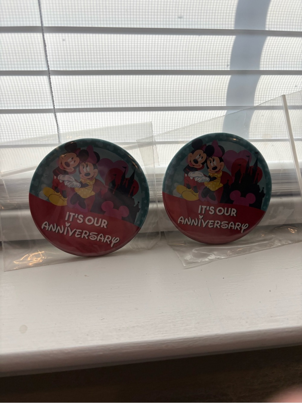 Disney Anniversary Buttons - Red and Teal Mickey & Minnie